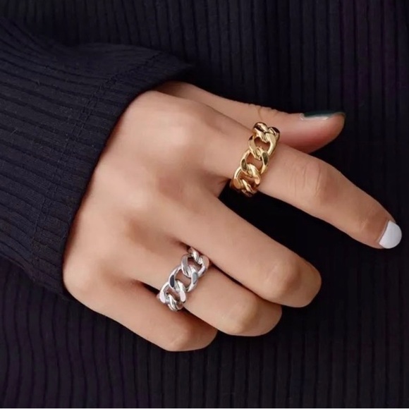 Vermeil Link Chain Ring 925 sterling silver Gold - Picture 9 of 16